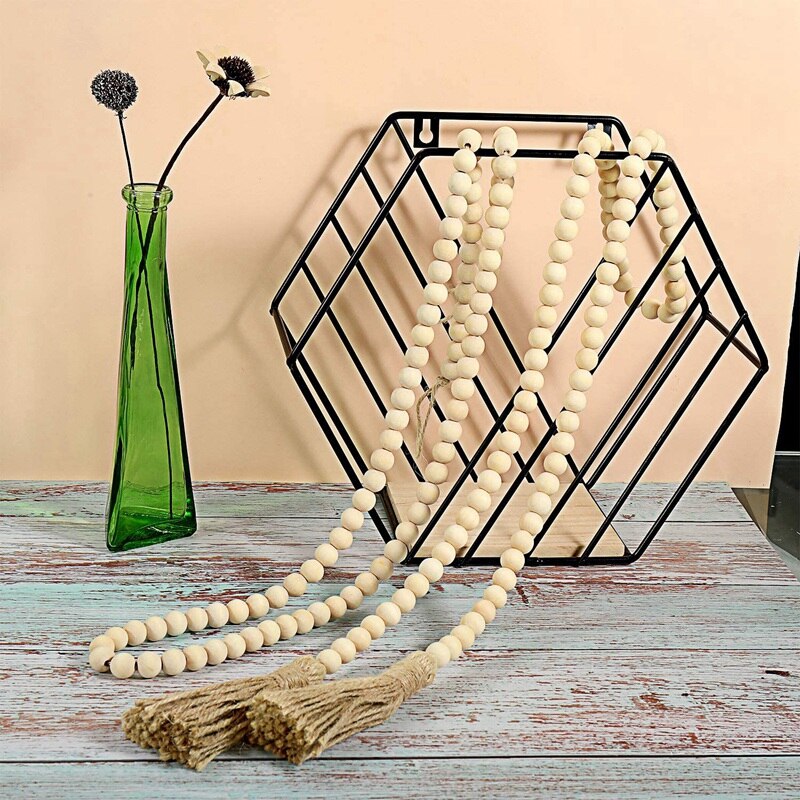 2 Stuks Houten Kralen Garland Met Kwasten Rustieke Houten Kraal Slingers Boerderij Muur Opknoping Slingers