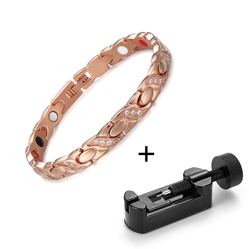 Rainso rustfrit stål magnetiske kvinder armbånd terapi smykker guld link kæde med bio elementer charm armbånd: Rg med justering