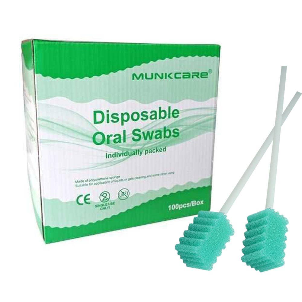 MUNKCARE Oral Swabs Disposable Elderly Mouth Care Cleaning Sponge Swabs Foam Oral Care Swabs Green