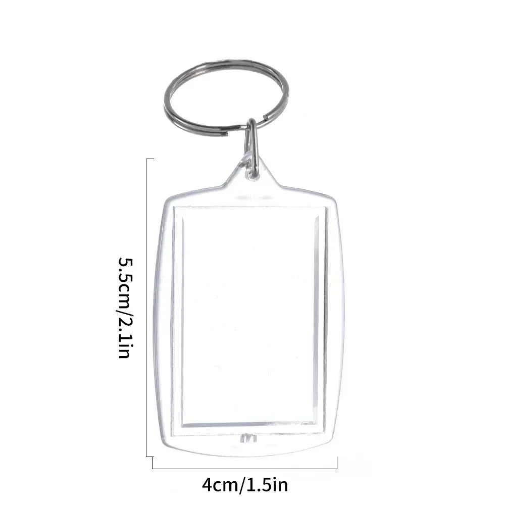 Klarer Acryl-Fotorahmen-Schlüsselanhänger, Foto-Einsatz, Schlüsselanhänger, blanko, rechteckig, DIY-Schlüsselanhänger, Bilderrahmen-Schlüsselanhänger mit geteiltem Ring