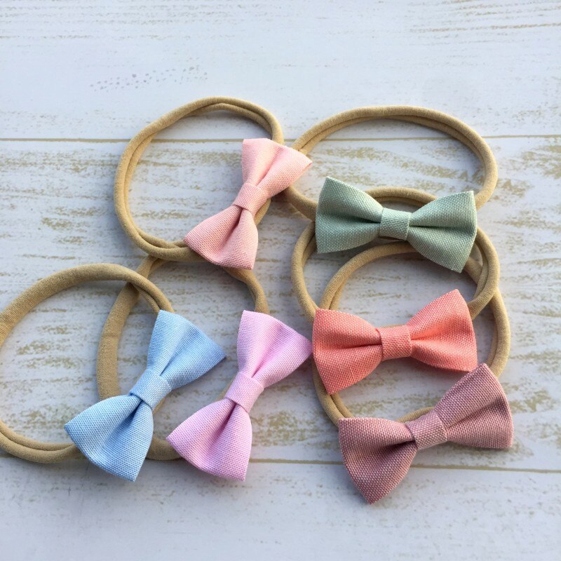 24 pçs/lote Mini Tecido Bow Headband Bebê Faixa de Cabelo de Nylon Macia Cabelo Accessroies