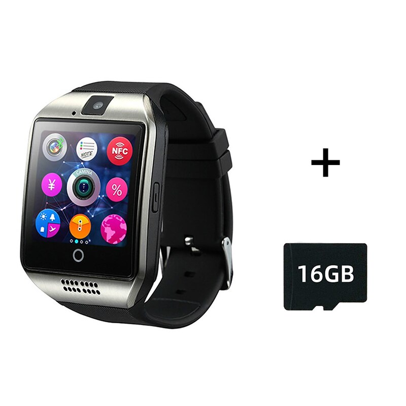 nouvelle montre intelligente chaude avec caméra Q18 Bluetooth Smartwatch SIM TF carte pour Android Slot Fitness activité Tracker Sport montre: Silver and 16GB TF