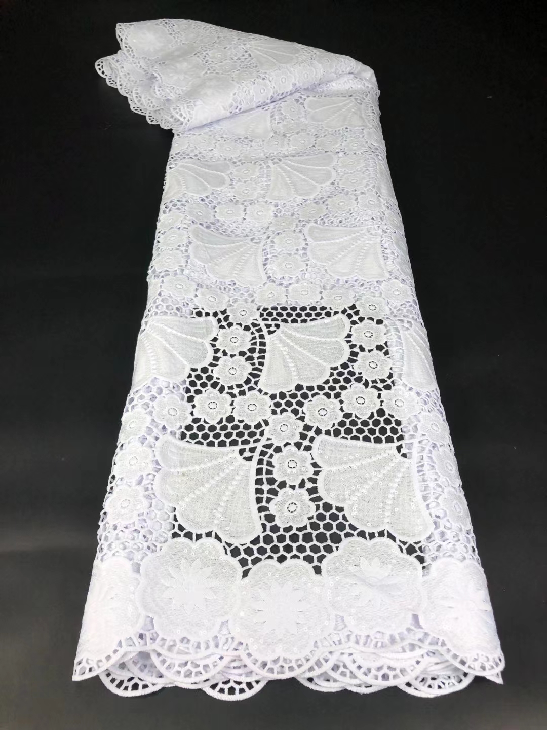 Tissu nigérian en dentelle Guipure blanche Pure, 5 Yards, de , avec paillettes, pour mariage, dernière collection: as picture7