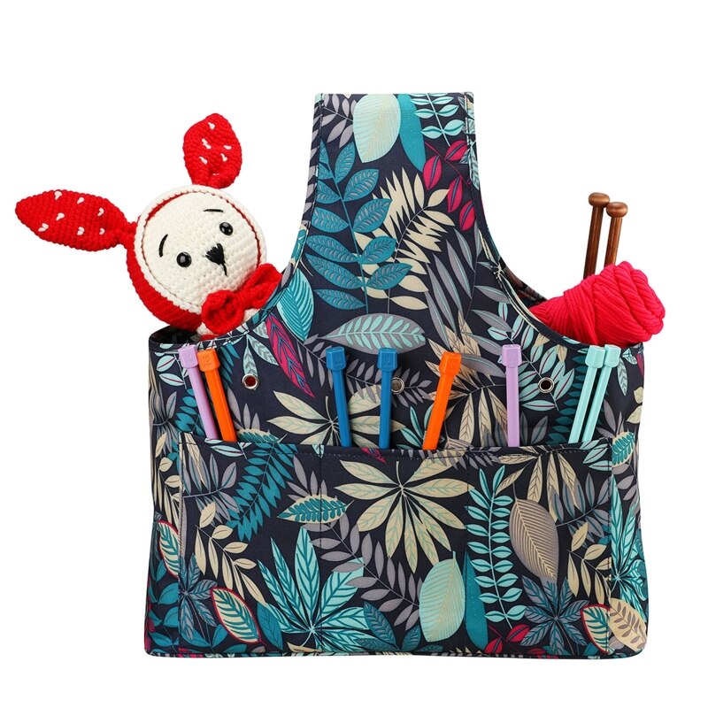 Saco de tricô fio armazenamento organizador tote saco de viagem saco de pulso para agulhas crochets ganchos portátil tricô tote cesta
