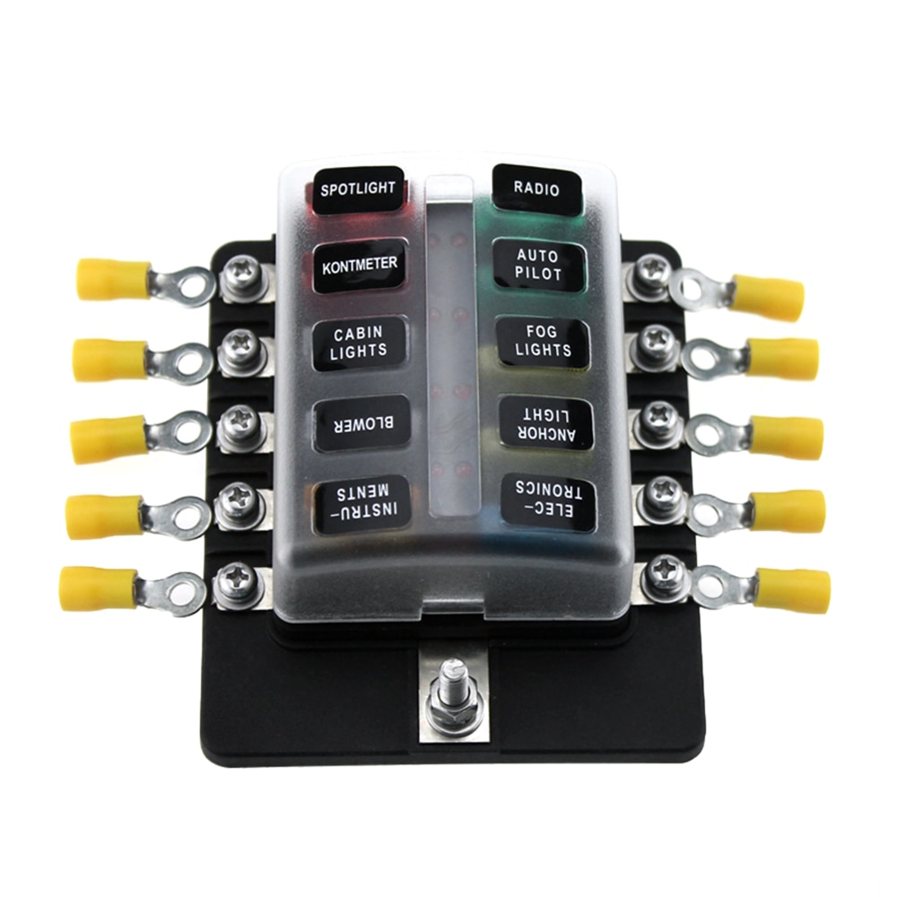 10 st bilbåt marin husvagn lastbil säkringar+terminaler 10- vägs blad säkringsbox hållare säkringsblock med röd led-indikator 12v 24v