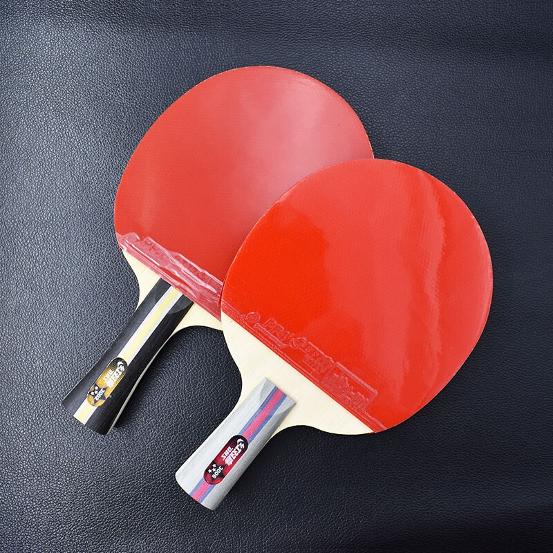 DHS Black & Red Carbon Fiber Table Tennis Racket Double Pimples-in Rubber Pingpong Racket for Teenager Player