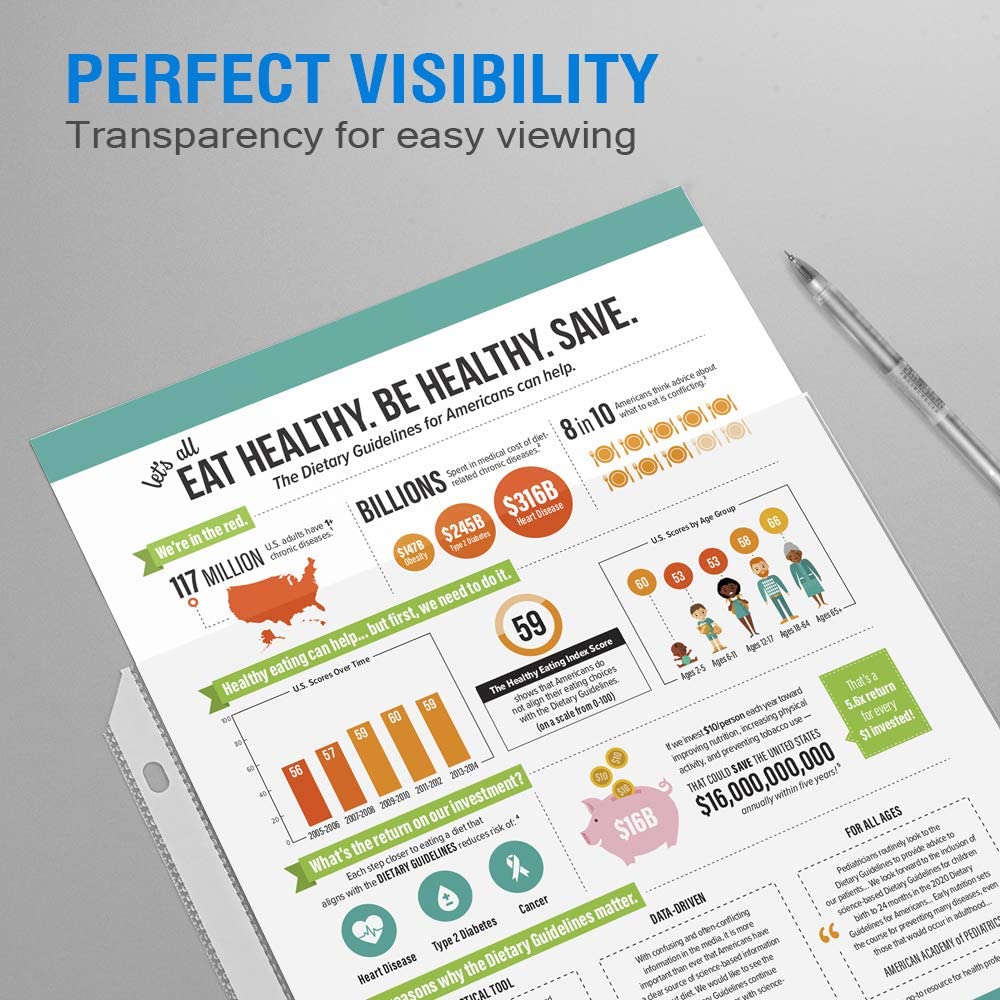 20 PCS Clear Sheet Protectors Page Protectors for 3 Ring Binder Plastic Sleeve for Binders Top Loading Paper Protector Acid Free