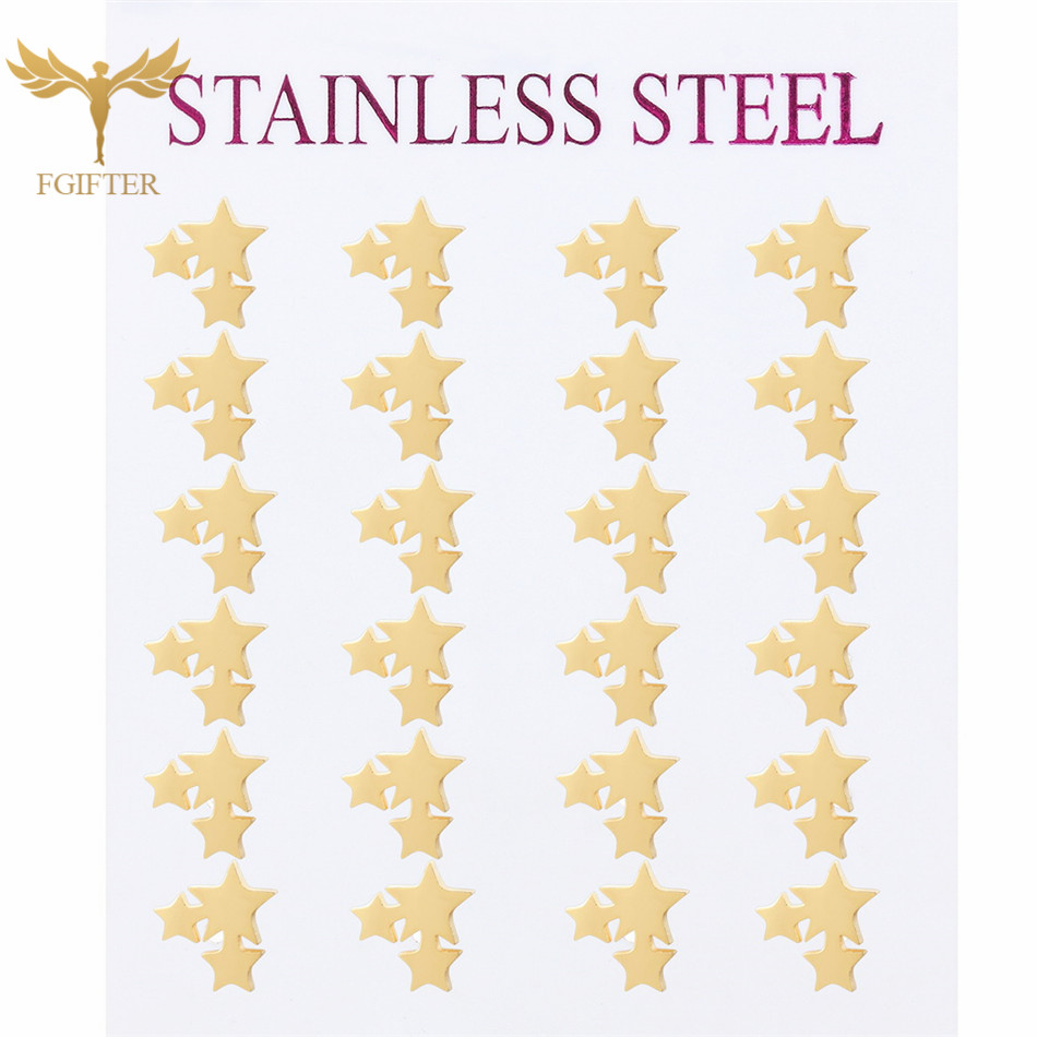 12 pares de pendientes de estrella para mujer y hombre, joyería para Piercing en la oreja, conjunto de pendientes de tuerca de acero inoxidable, , de de reventa