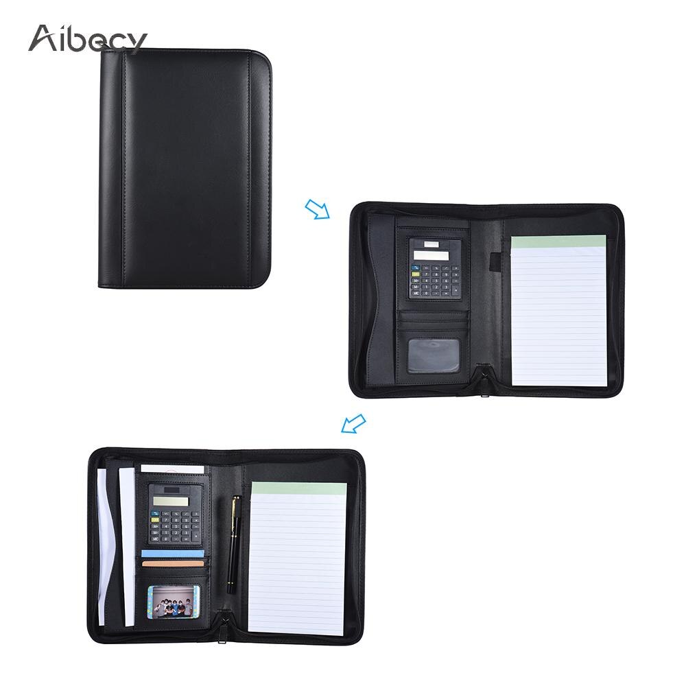 Padfolio PU Leather A5 Portable Business Portfolio Padfolio Folder Document Case Organizer Portafolios with Calculator Holder