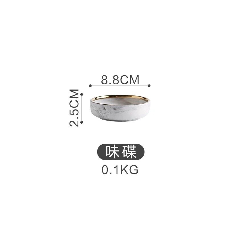 Golden marble plate set ceramic kitchen utensils salad noodle bowl soup dinner set plates and dishes ceramic bowl: 8.8cm taste dish