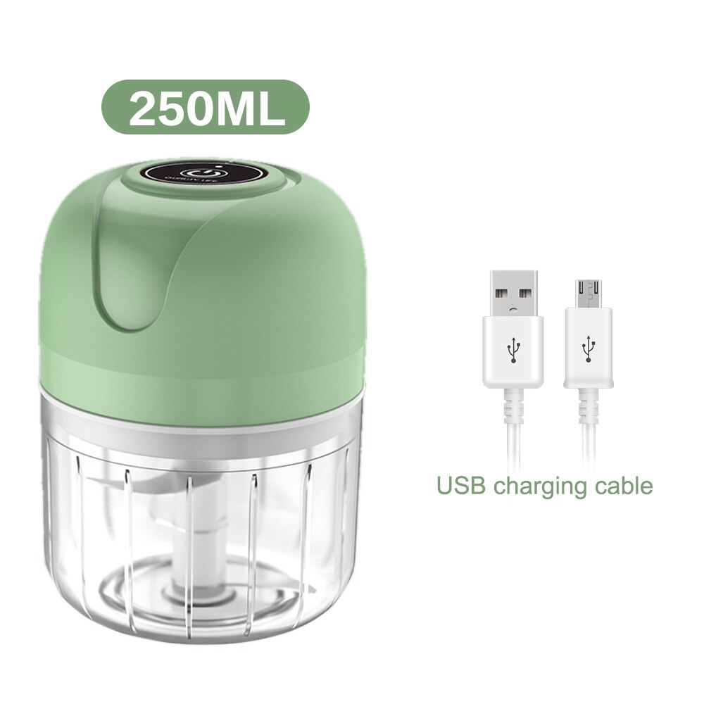 100/250mL Mini Electric Garlic Chopper USB Meat Grinder Garlic Masher Machine Sturdy Durable Vegetable Crusher Kitchen Tool: 250ml green