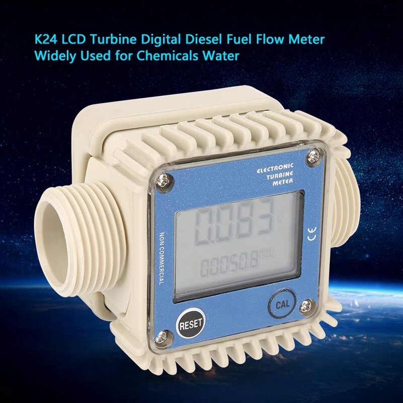 K24 LCD Turbine Digital Fuel Water Hose Flow Meter Widely Used for Chemicals Water Blue