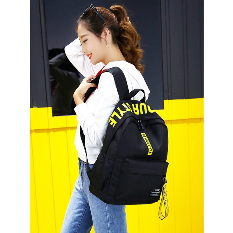 schwarz Frauen Rucksack Weibliche Nylon Jugendliche Männer Schul lässig Stil Schüler Schule Taschen für Teenager Mädchen Zurück Pack Solide