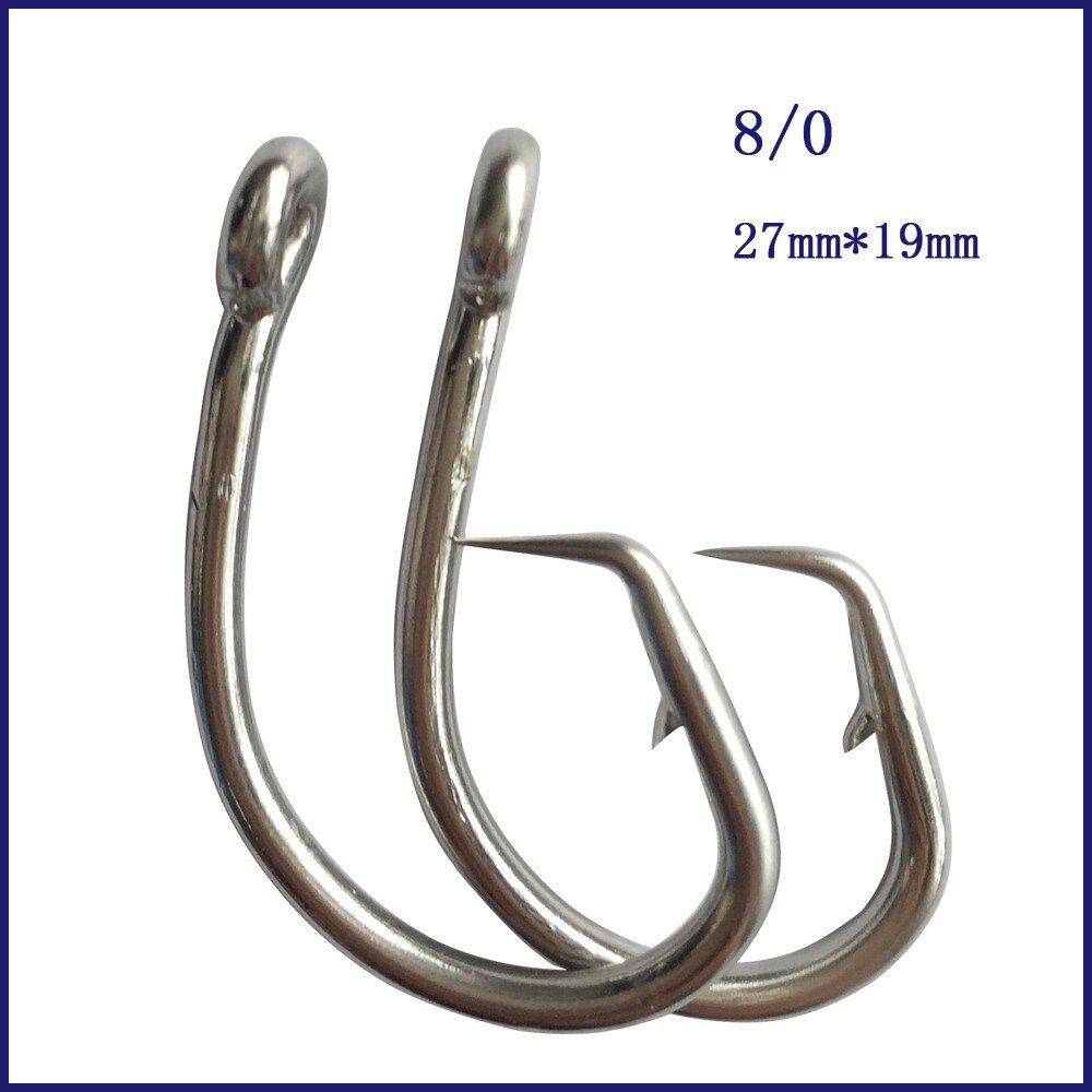 Mustad-anzuelo de pesca circular de atún de acero inoxidable, 50 piezas, 8/0, anzuelo de pesca con púas, gancho para pesca