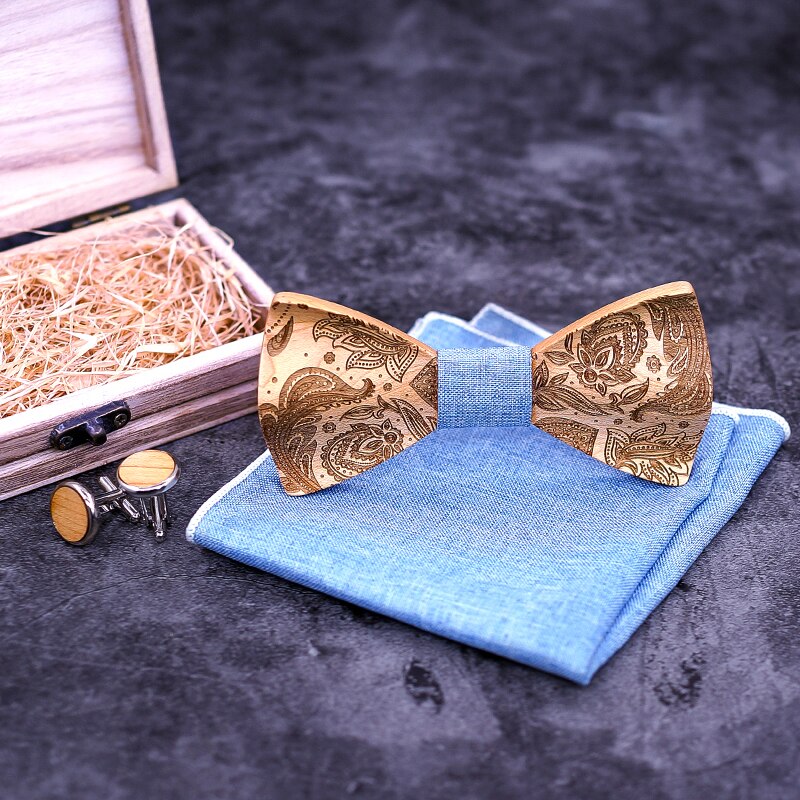 Lichtblauwe 3d paisley houten strikken voor mannen houten stropdas heren strikken handgemaakte vlinder bruiloft feest voor mannen  t262