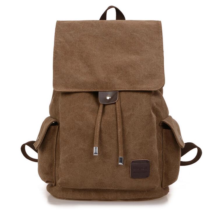 Chuwanglin Leisure Mannen Rugzak Reistas Riem Rits Effen Kleur Toevallige Canvas Rugzak Schooltas ZDD5194: canvas brown