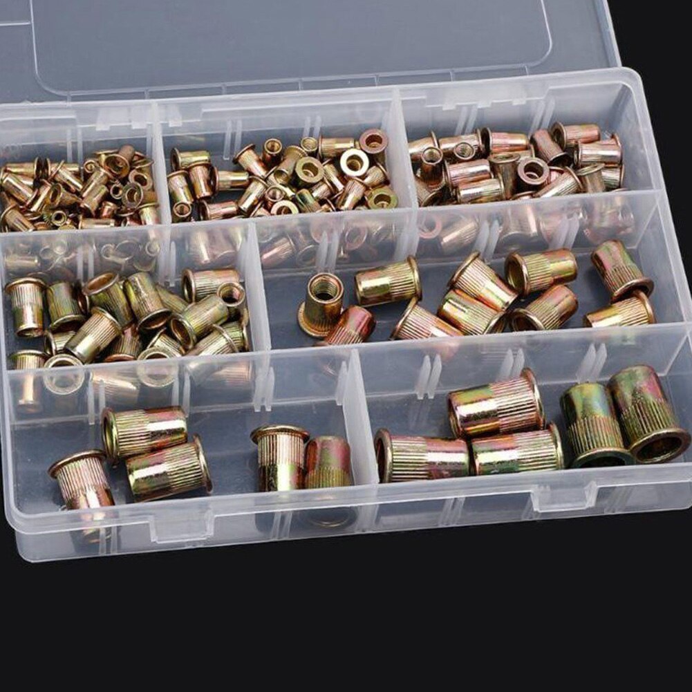 165 Stuks Bevestiging Accessoires Cap Nutsert Nutsert Klinknagel Moer Kit Platte Kop Assortiment Verzinkt Insert Schroefdraad-M12 Verschillende
