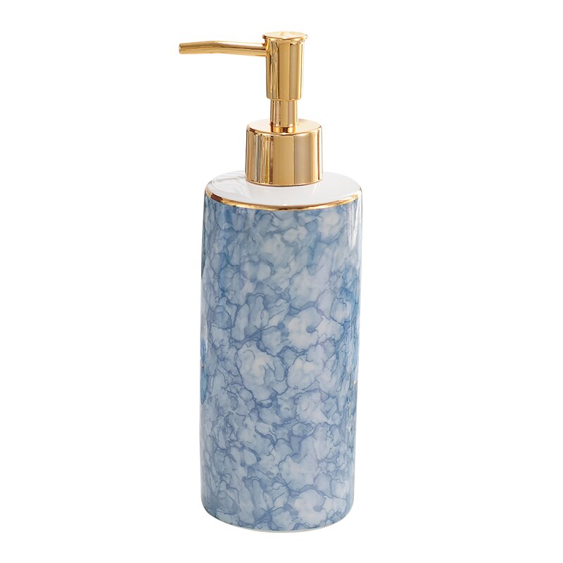 Havblå krusning badeværelsestilbehør sæt bærbar sæbedispenser tandbørsteholder sæbeskål keramiske badeforsyninger: Lotionflaske