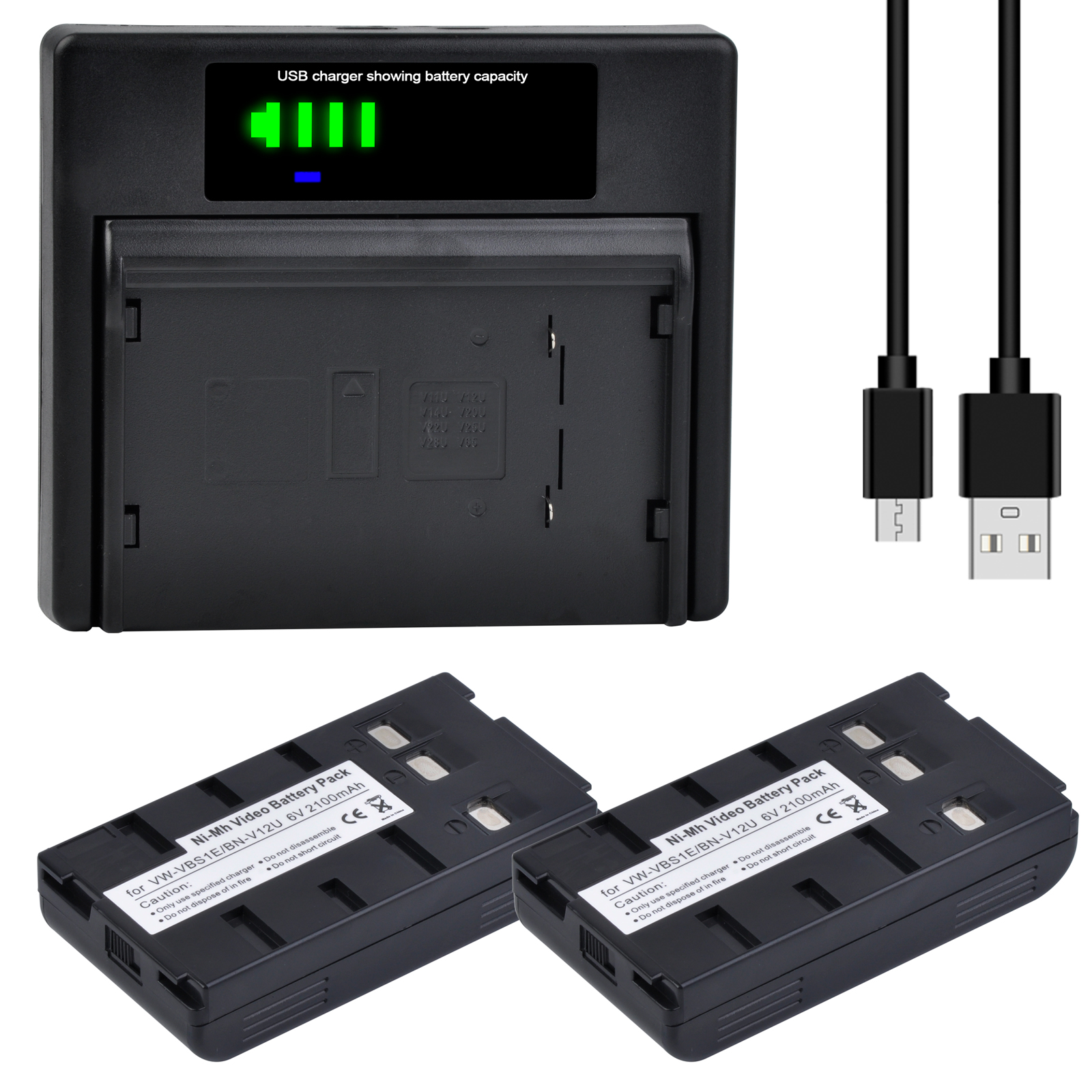 2100Mah Camcorder Batterij + Led Charger BN-V12U VW-VBS1E Voor Jvc BN-V10U BN-V11U BN-V12U BN-V14U BN-V18U BN-V22U BN-V24U PV-BP15