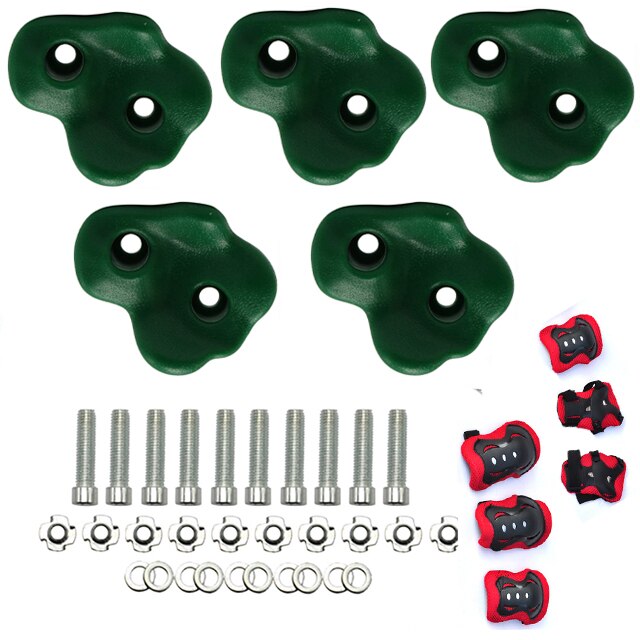 Soportes de escalada para pared de roca para niños, juego de escalada para interior y exterior, Kit de soportes de mano con conjunto de equipo de protección: Green