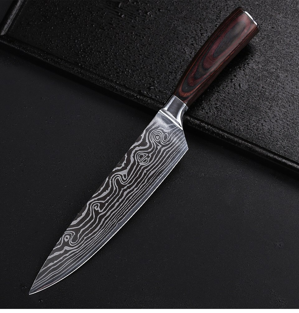 TURWHO 8 inch kitchen knives Imitation Damascus pattern chef knife Sharp Cleaver Nakiri Knives Utility Knives tools