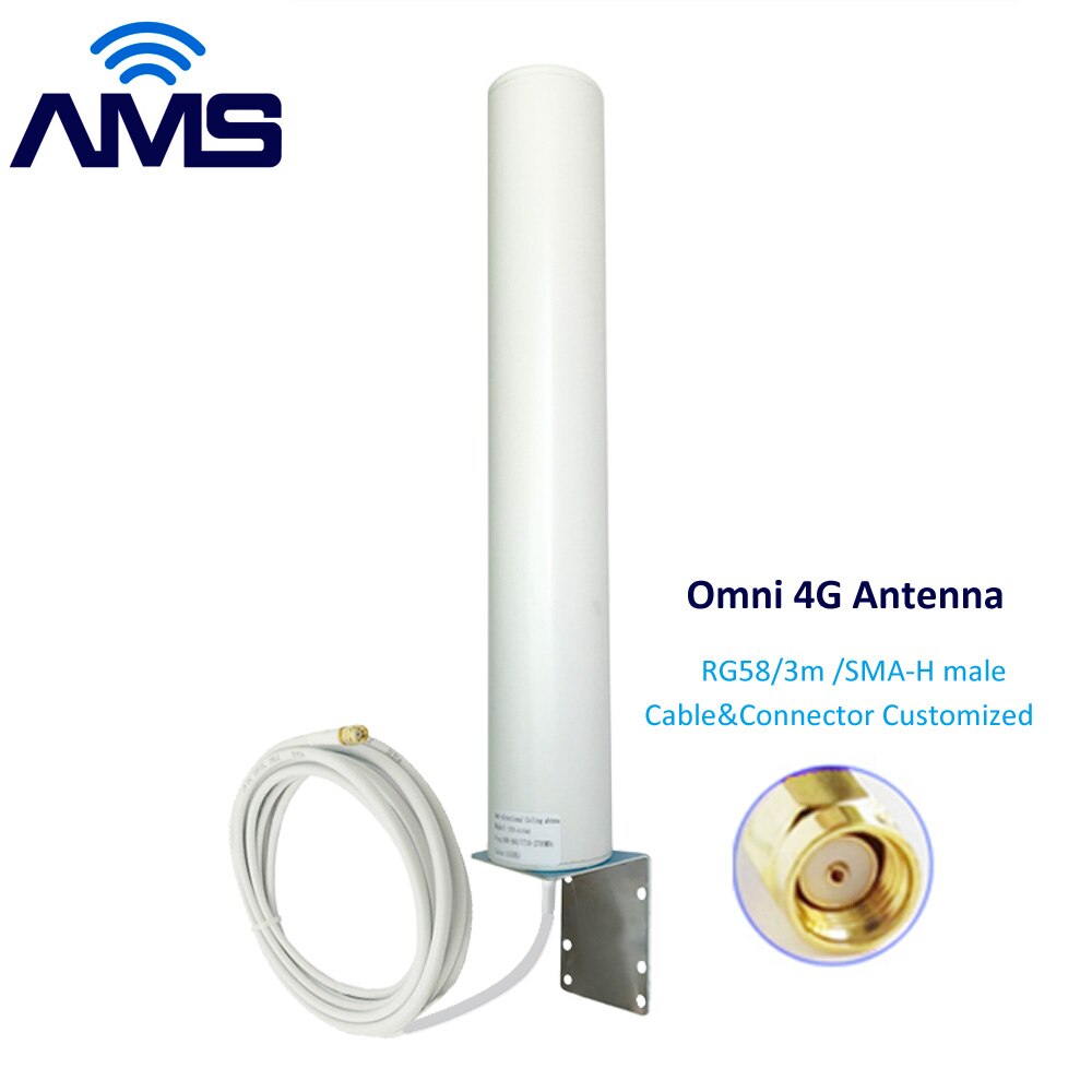 AMS 4G LTE 3G high 14-18 dbi outdoor waterproof antenna with 3m Mimo SMA/N Male connector for omnidirectional router modem: 4G Antenna SMA H