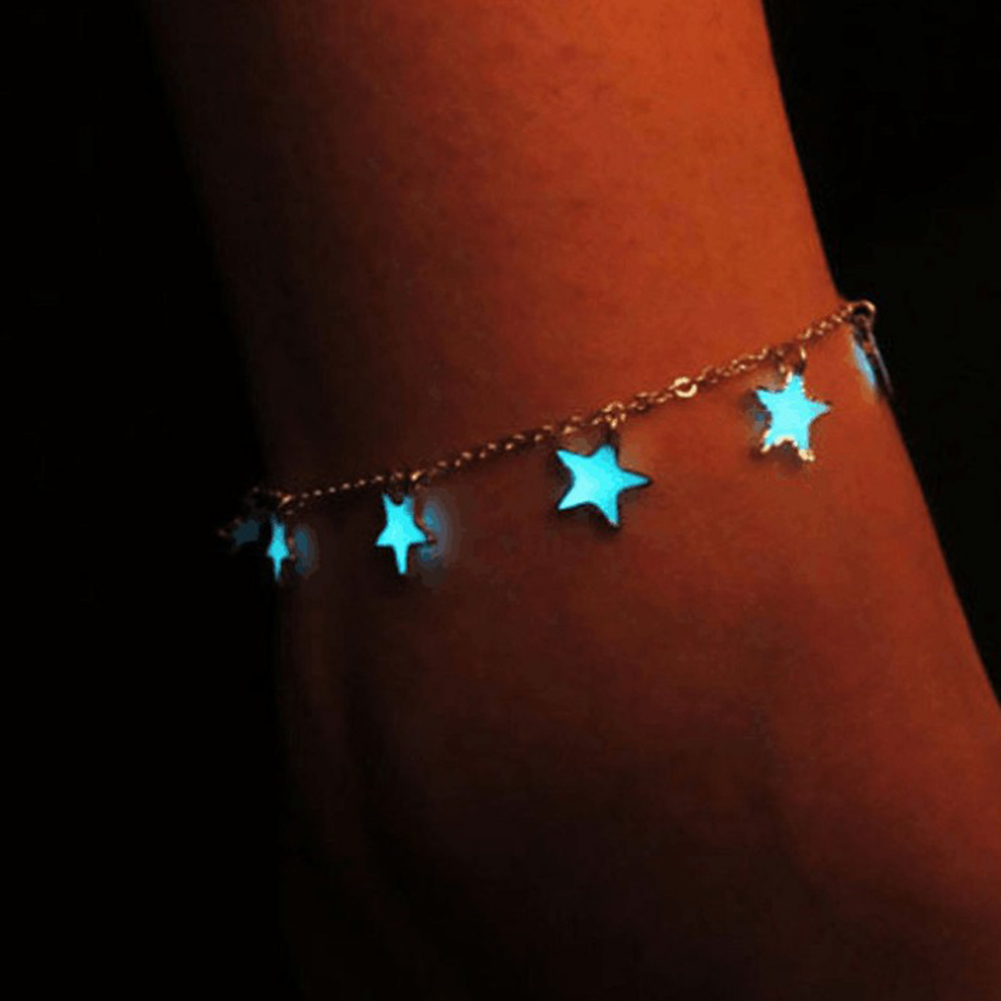 Mode Meisje Elegante Ster Hart Armband Lichtgevende Zilver Verstelbare Little Star Enkelband Enkelband Vrouwen Sieraden