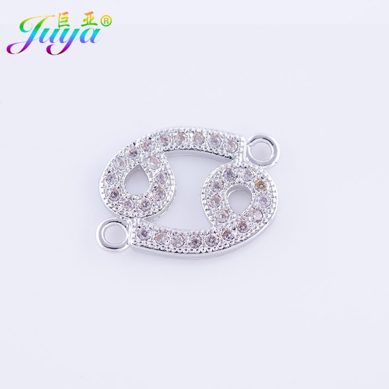 Gioielli FAI DA TE Forniture di Rame Femminile 12 Costellazioni Dello Zodiaco Fascino del Connettore Pendenti con gemme e perle Per Le Donne Del Braccialetto Della Collana Fare: White Gold Cancer