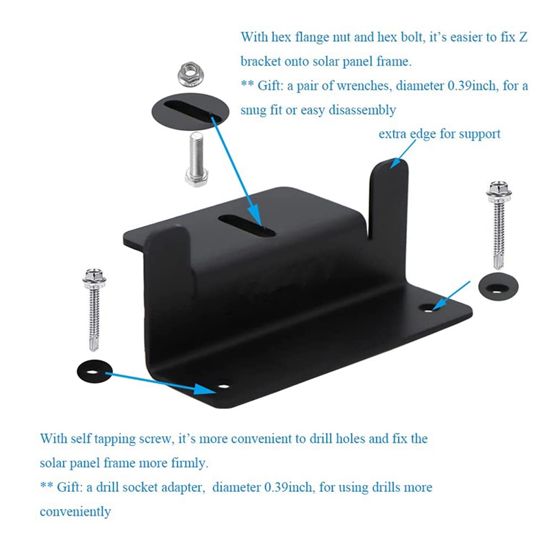 Solar Panel Mounting Brackets Z Bracket, with Nuts and Bolts ,4 Units (16PCS)