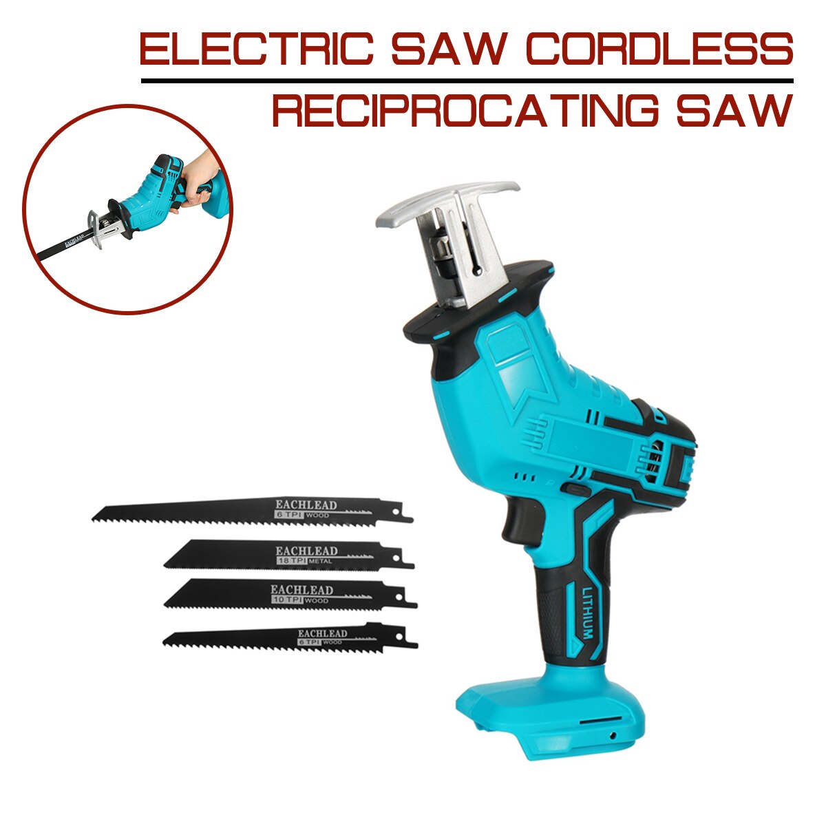 Mini Electric Saw Cordless Reciprocating Saw With 4 Saw Blades Woodworking Cutting DIY Power Saws Tool For 18V Makita Battery