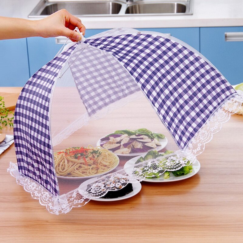 1 stk køkken foldet mesh maddæksel grill picnic køkkenudstyr paraply stil mesh polyester anti fly myg mad fad dæksel