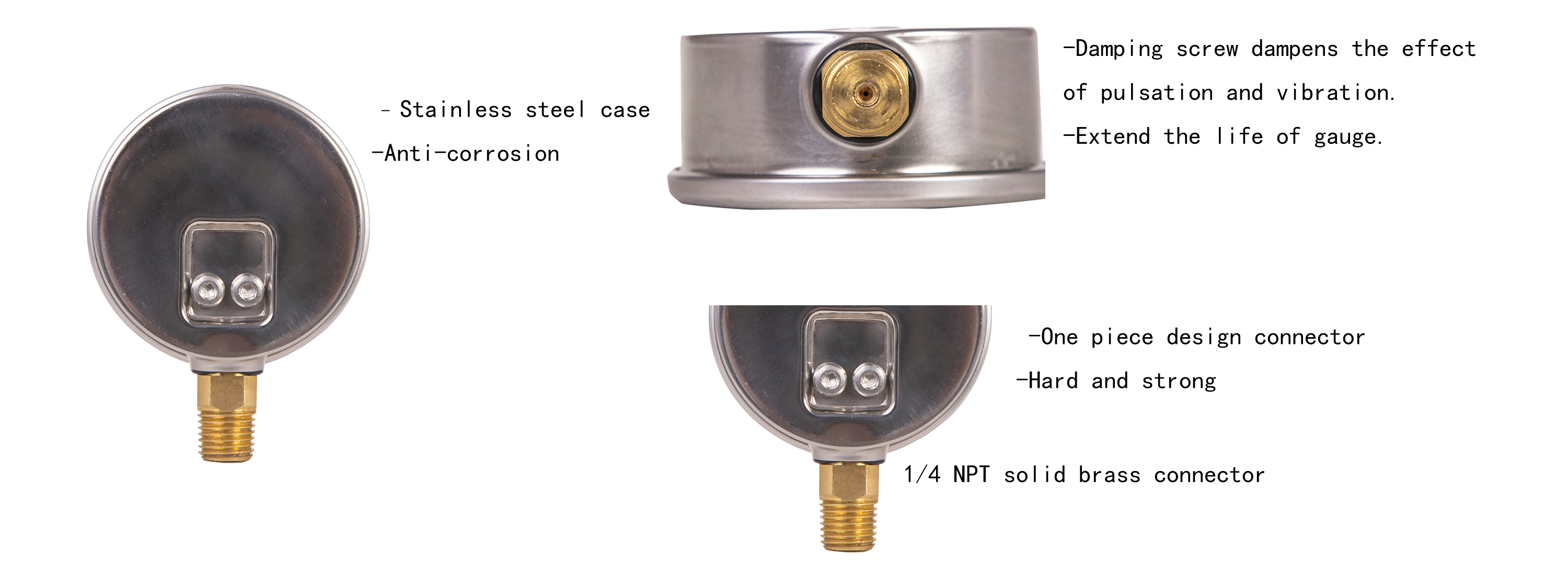 Glycerine Filled Pressure Gauge 2.5 Inch 1/4 NPT Lower Mount 15,30, 60,100,160, 200, 300, 400,600,2000,3000,5000,10000 Psi & Bar
