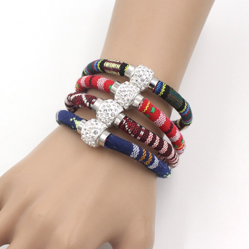 9 Kleuren Crystal Magnectic Dichter Bangle Armband Etnische Mexicaanse Stijl Katoenen Touw Boho Armbanden Voor Vrouwen Bijoux Pulsera