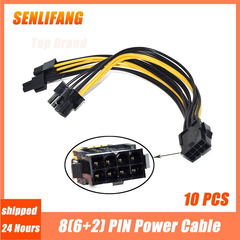 10PCS 21CM 8PIN Cable PCI Express To Dual PCIE 6(6+2)/8 (6+2)PIN Line Graphics Card GPU Power Data Cable: 8pin
