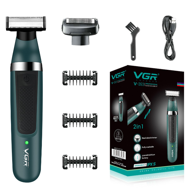 VGR afeitadora electrica para hombre afeitadora Impermeable Maquinilla de afeitar Recargable recortadora de barba Portátil maquina de afeitar cuchillas de doble cara Máquina de afeitar para hombres V-393: Oro