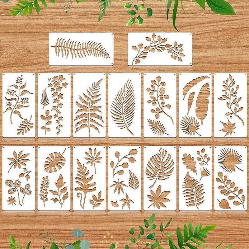 16 Pieces Leaves Stencil Reusable Sheet Painting Stencil Sheet Wall Stencil Leaf Pattern Template Tropical Leaf Reusable: Default Title