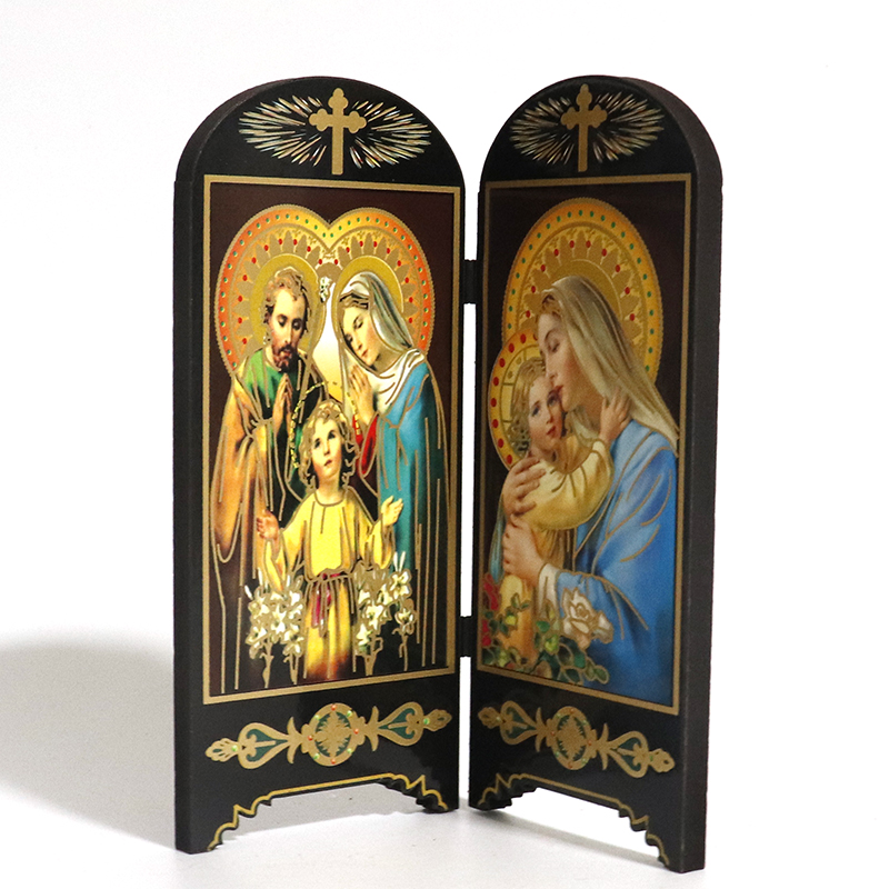 Articulos religiosos catolico religiøs figur ikon dobbeltskærm skrivebord dekoration jesus kristus hellige hjerte jomfru maria figurer: 46-7