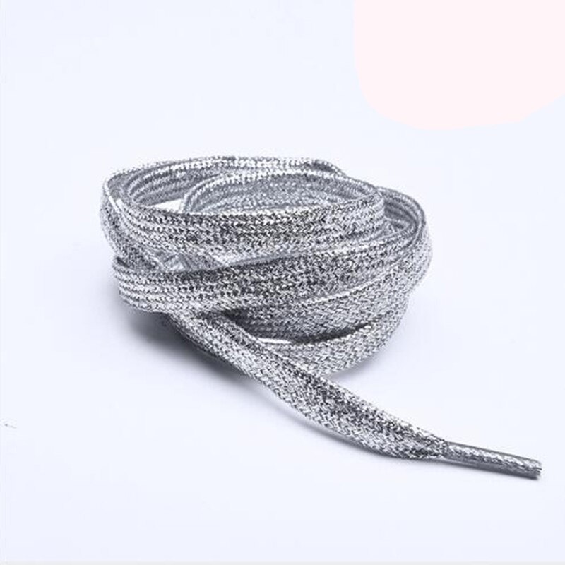 Cordones planos con brillo metálico brillantes para zapatillas, cordones brillantes para zapatillas de lona, botas atléticas, 110cm: Plata