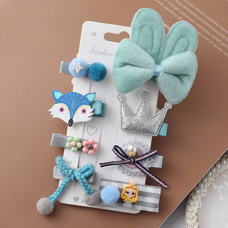 8pcs/set cartoon Hair Clips girl little rabbit hair accessories children cute sweet bow flowers Same color system hairpin