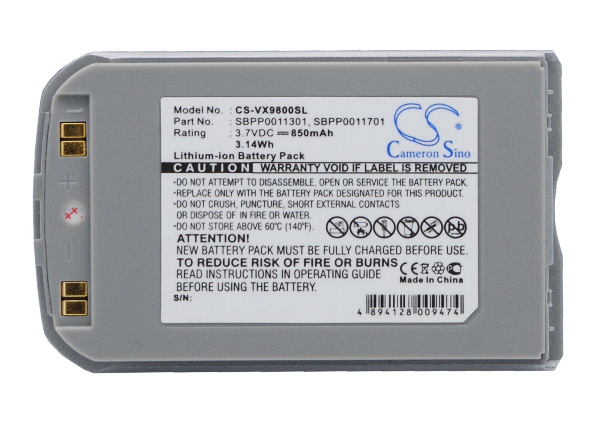 Cs 850Mah Batterij Voor Lg V, VX9800, VX-9800 SBPP0011301, SBPP0011701