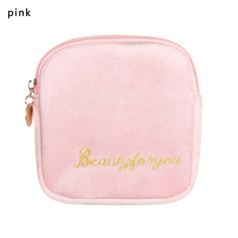 1PC Sanitary Napkin Storage Bag Canvas Pad Makeup Bag Coin Purse Jewelry Organizer Credit Card Pouch Case Tampon Packaging: A-pink