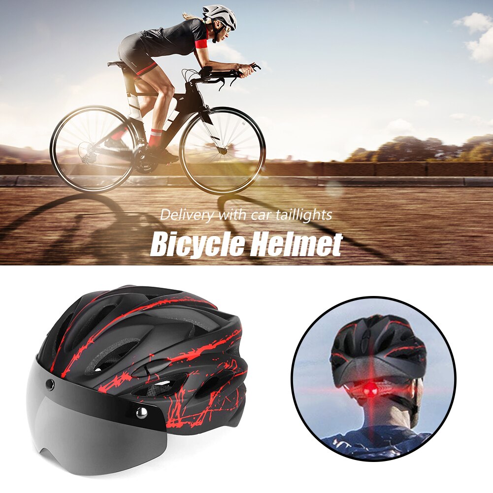 Ultralichte fietshelm met afneembaar vizier, fietsbril, achterlicht, mtb-helm, ademende ultralichte sportfietshelmen