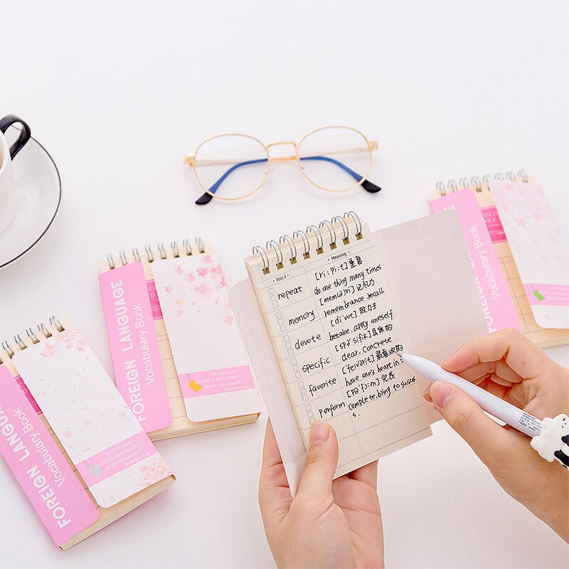 pink sakura foreign language vocabulary Coil book mini Notebook Diary Notepad Escolar Papelaria