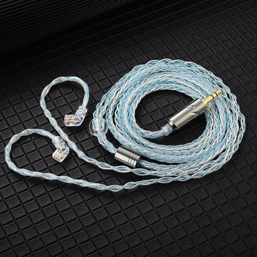 Cable de auriculares con cable QKZ T1 KZ, Cable de actualización Chapado en plata de 8 hebras, Cable de actualización de auriculares de 0,75 MM y 2 pines, accesorios para auriculares de 3,5 MM: Azul