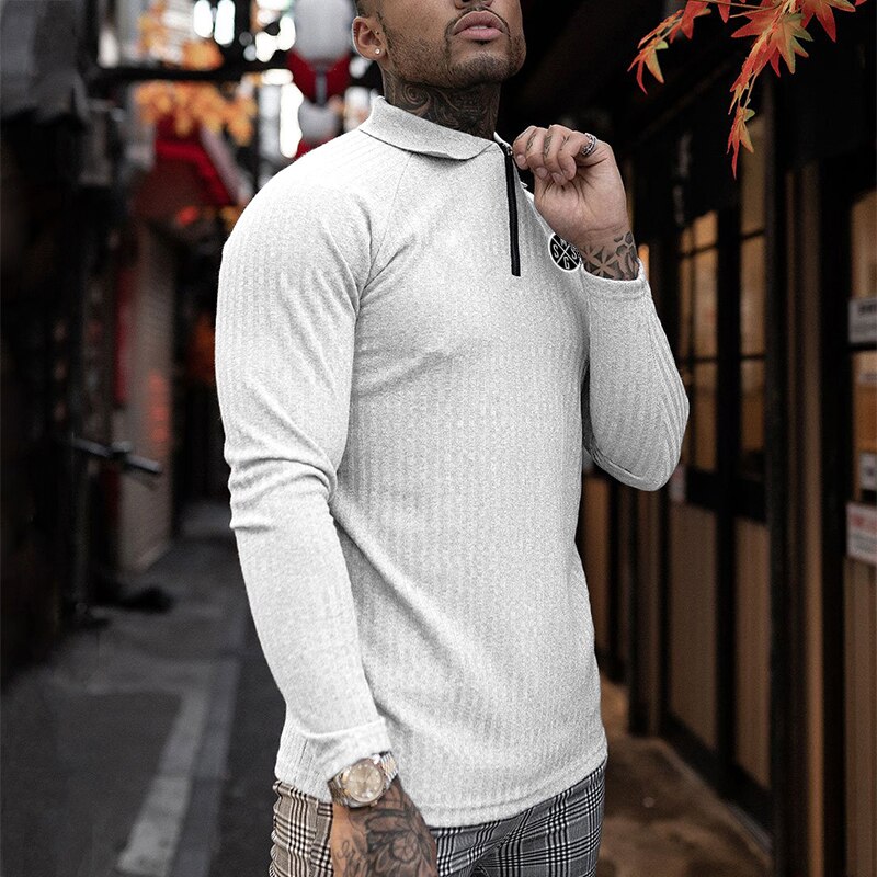 Merke gensere herre klassisk casual turn-down krage pull homme slim fit tynne gensere menn høst vinter polo strikkeplagg