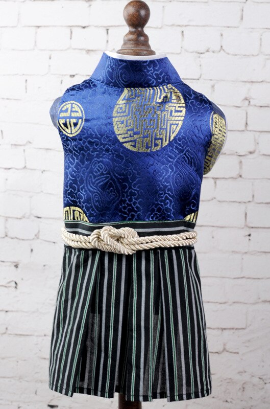 Ropa para perros y gatos, ropa para Samurai japonés, falda para caniche y osito de peluche, Kimono Samurai, vestido para mascotas, suministro de ropa para primavera y verano: Azul / XS