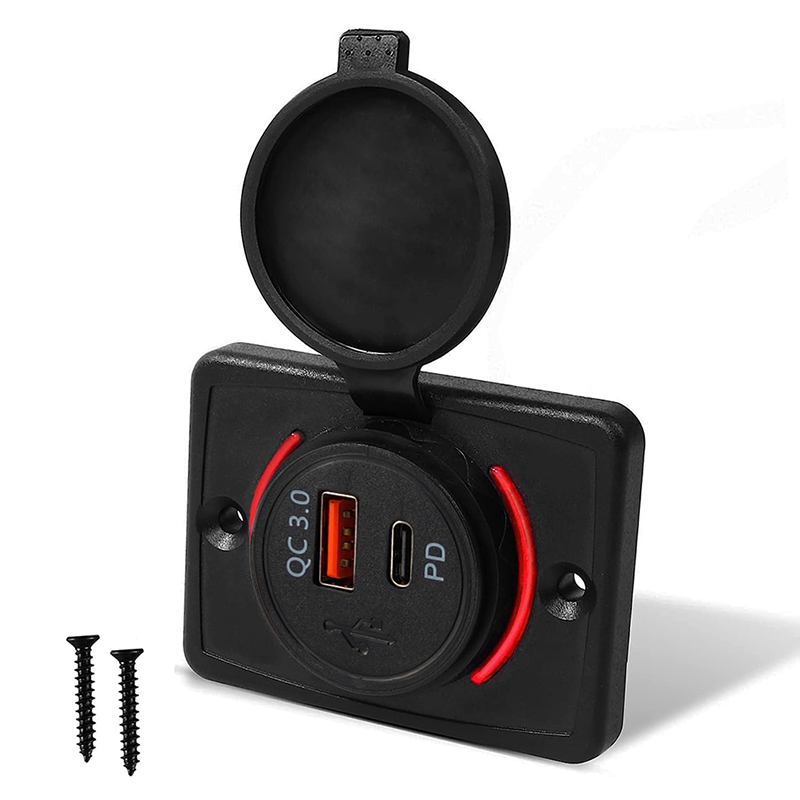 Cargador Usb Pd Qc 3,0 de carga rápida con cubierta, cargador Usb con luz Led de carga rápida resistente al agua de 38W para coches, barcos, autobuses y vehículos recreativos