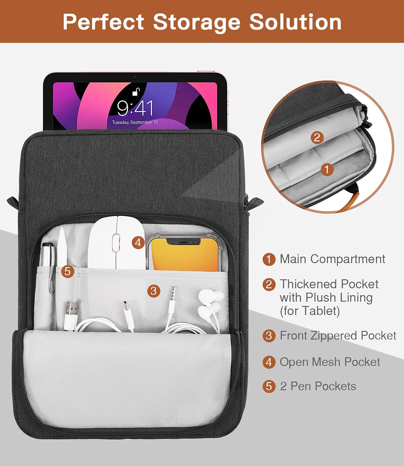 Tablet schoudertas voor iPad air pro 12,9 ", IPad Air 10,9" Surface Go 3/2 Galaxy Tab A 10, laptoptas handtas Birefcase