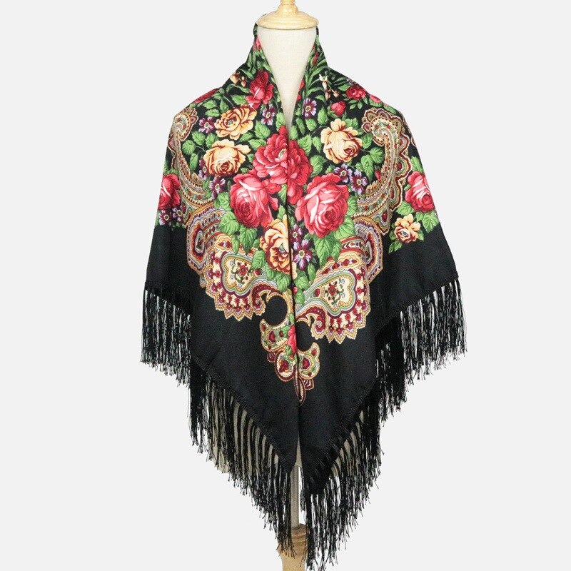 Suda – châle de Style russe, grande taille, en coton, grande écharpe carrée, romantique, National: black / 135135