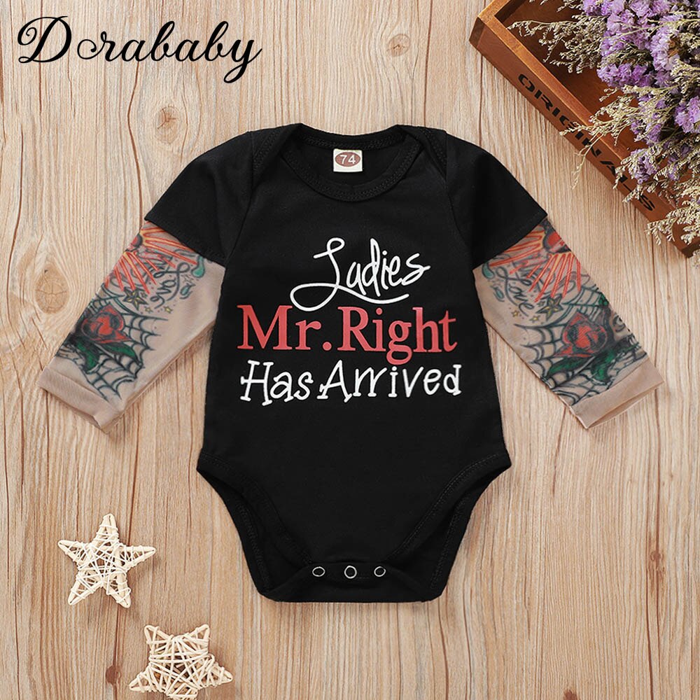 Baby jongens lange mouwen tatoeage mouw bedrukte letter bodysuit bedrukt hart vleugels baby jongens baby meisjes outfits kleding